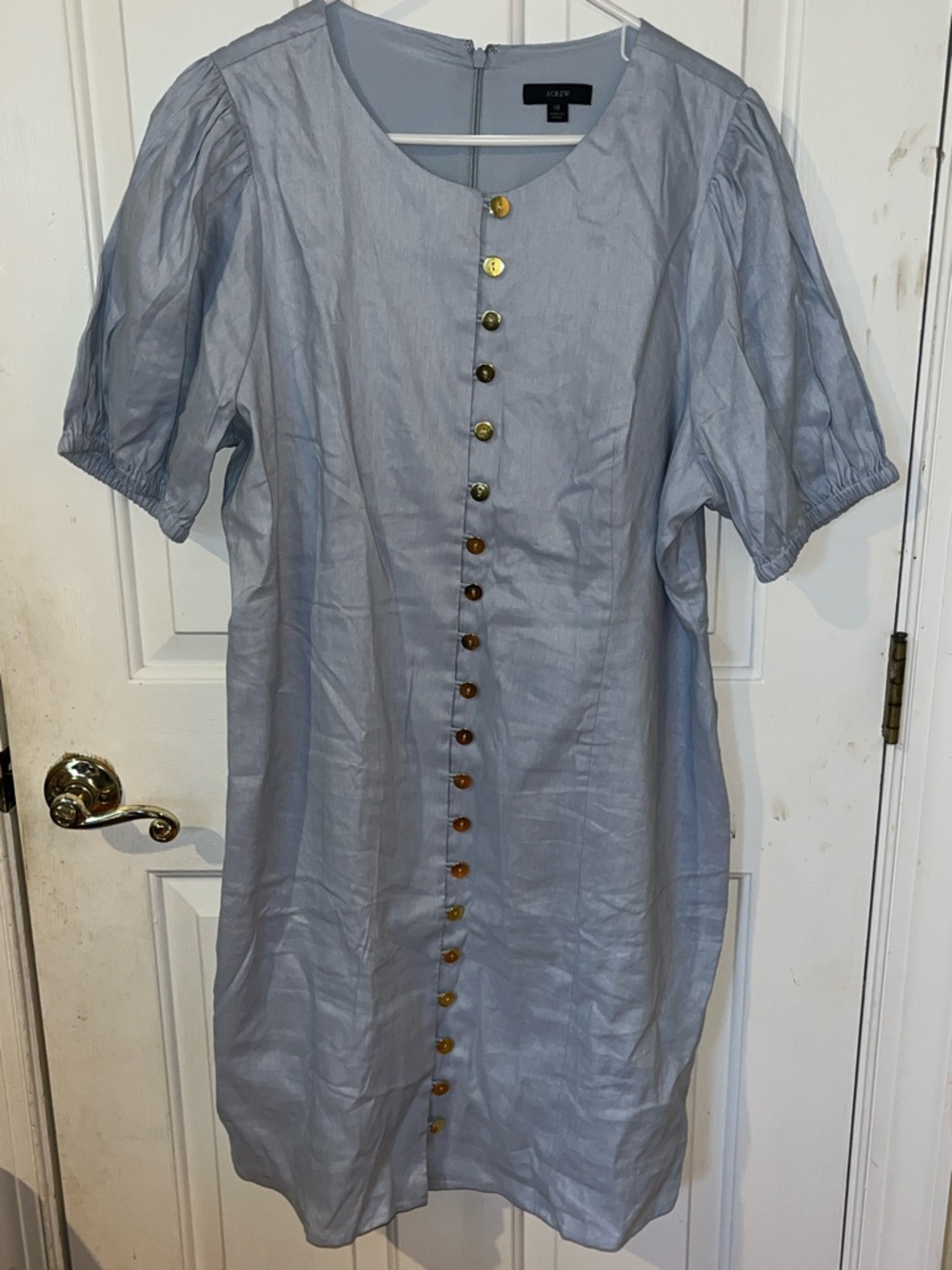 J.Crew Size 18 Linen Blend Dress Gold Button Front Short Sleeve